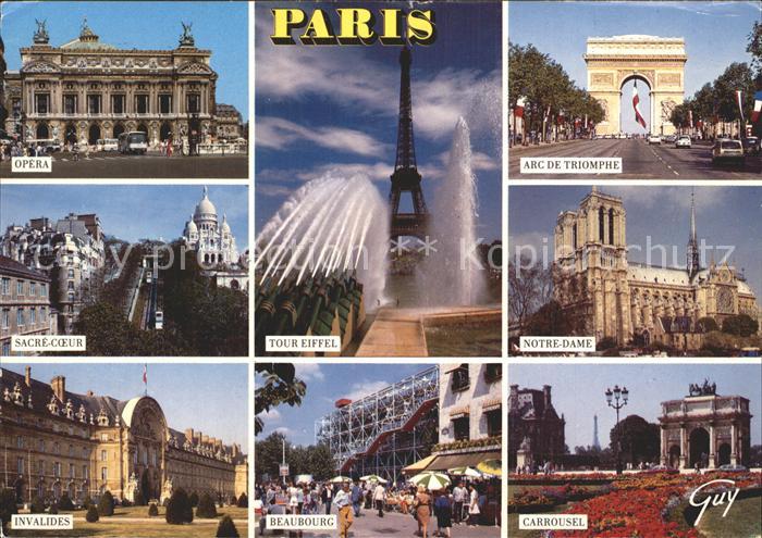 Paris Opera Sacre Coeur Invalides Tour Eiffel Beaubourg Arc de Triomphe Notre Da