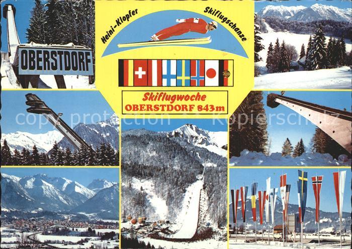 Oberstdorf Skiflugwoche Heini Kopfer Skiflugschanze Panorama Flaggen