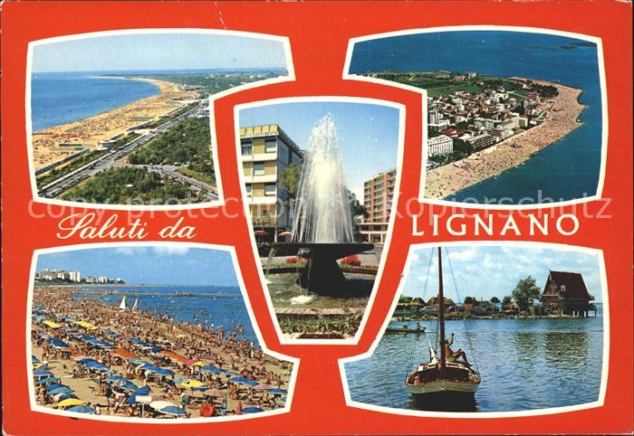 Lignano Fliegeraufnahme Strandpartien Fontaene Fischerboot