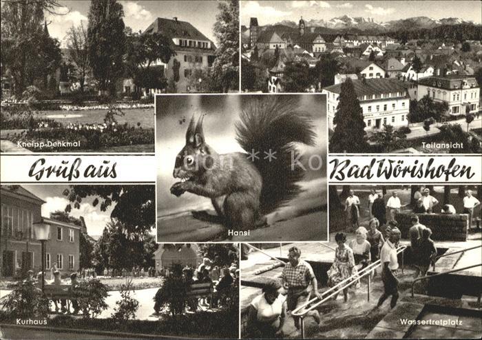 Bad Woerishofen Kneipp Denkmal Teilansicht Kurhaus Wassertretplatz Eichhoernchen