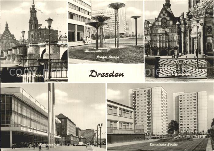 DRESDEN Elbe Dimitroffbruecke Prager Strasse Wasserspiele Georgentor Pirnaische
