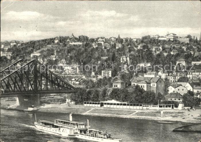 DRESDEN Elbe Blick auf Loschwitz Bruecke Dampfer