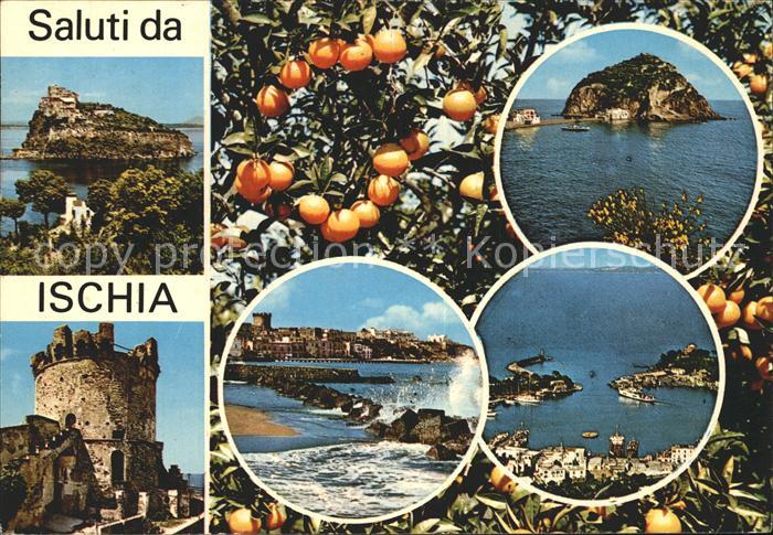 Ischia Castello Aragonese Burgruine Brandung Hafen Insel Orangenbaeume