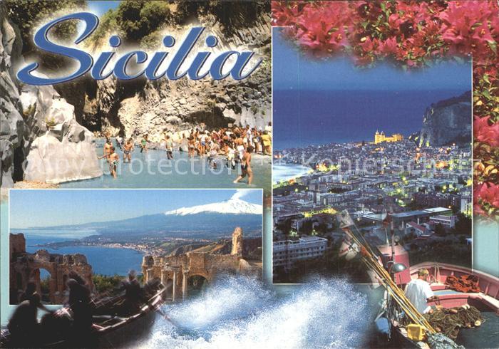 Palermo Sicilia Panorama Nachtaufnahme Bucht Ruine Vulkan aetna