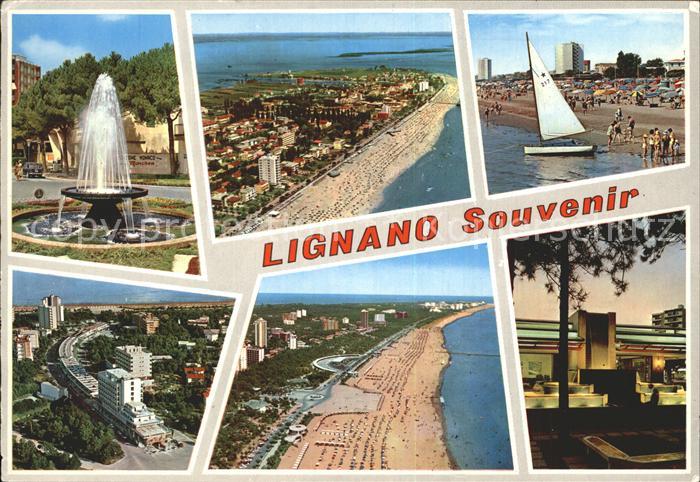Lignano Teilansichten Brunnen Strand Fliegeraufnahme