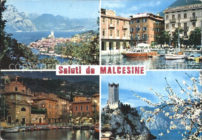Malcesine Lago di Garda Panorama Gardasee Hafen Burg Baumbluete