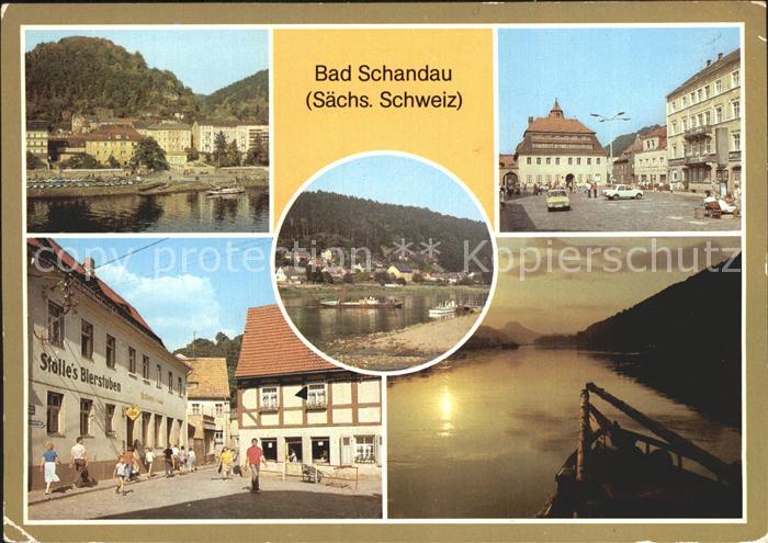 Bad Schandau Teilansicht Markt Poststrasse Dampferanlegestelle Abendstimmung Elb