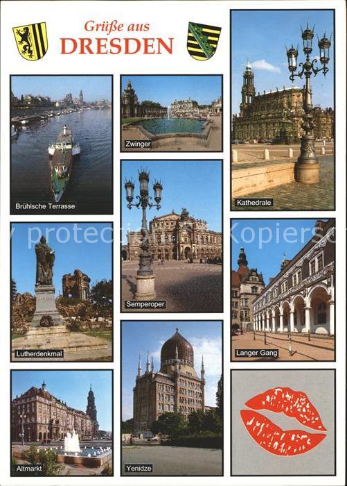 DRESDEN Elbe Historische Gebaeude Bruehlsche Terrasse Zwinger Kathedrale Lutherd