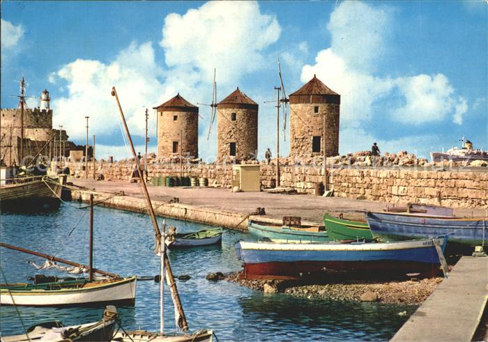 Rhodes Rhodos Greece Die Muehlen Hafenpartie
