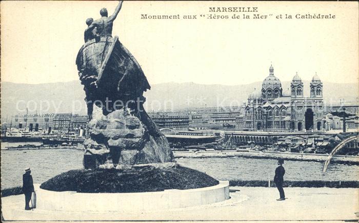 Marseille Bouches-du-Rhone Monument aux Heros de la Mer et la Cathedrale