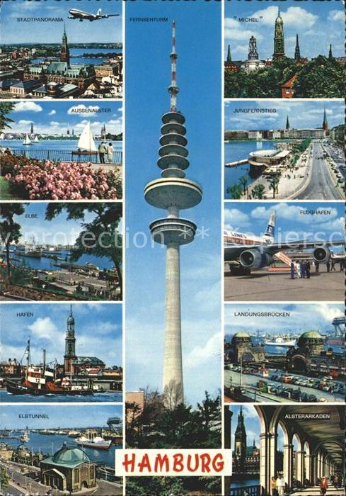 HAMBURG  CITY Panorama Fernsehturm Michel Aussenalster Jungfernstieg Elbe Flugha