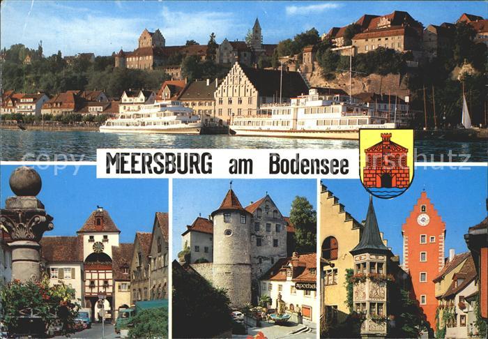 Meersburg Bodensee Teilansicht Faehre Stadttor Meersburg Erker