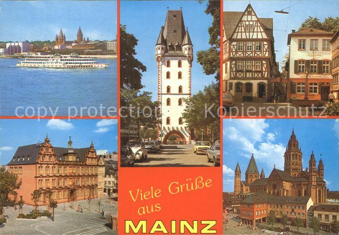Mainz Rhein Faehrschiff Rathaus Stadttor Dom