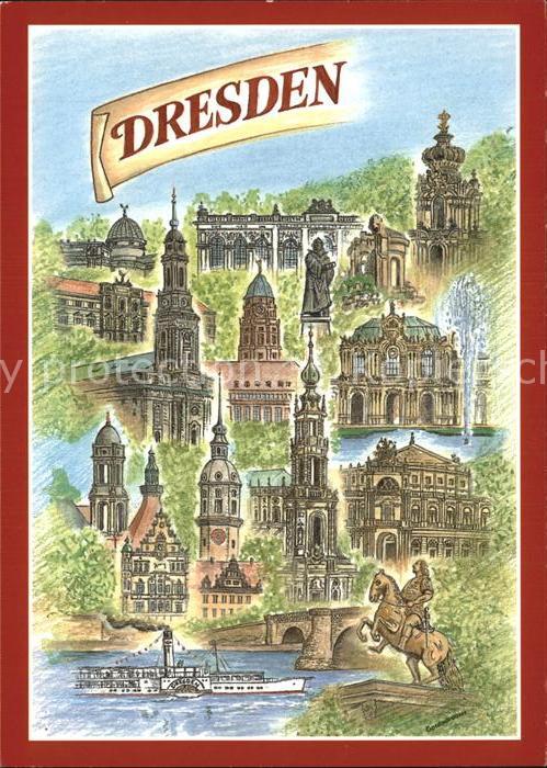 DRESDEN Elbe Historisches Dresden Illustration
