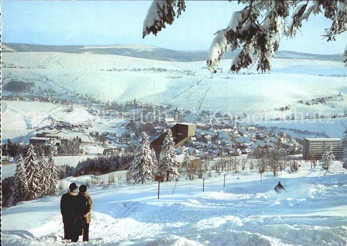 Oberwiesenthal Erzgebirge Blick vom Eckbauer auf Schanze und Stadt