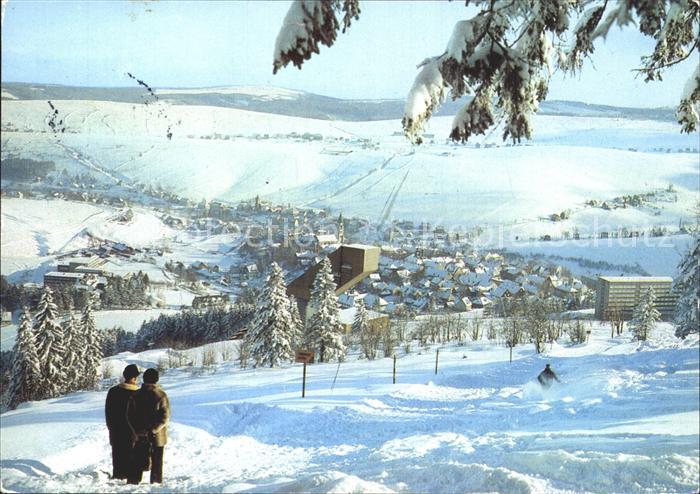 Oberwiesenthal Erzgebirge Blick vom Eckbauer auf Schanze und Stadt