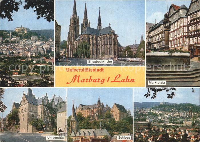 Marburg Lahn Teilansicht Elisabethkirche Marktplatz Universitaet Schloss Total