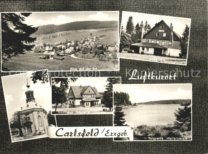 Carlsfeld Erzgebirge Totalansicht FDGB Heim Kirche Gasthaus Talsperre Weiterswie