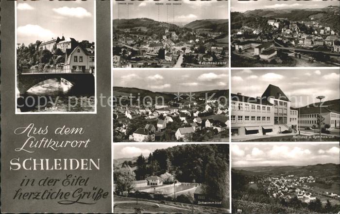 Schleiden Eifel Gesamtansicht Schloss Bruecke Rathaus Gymnasium Schwimmbad