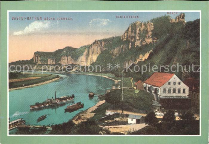 Rathen Saechsische Schweiz Elbe Dampfer Basteifelsen Moench Elbsandsteingebirge
