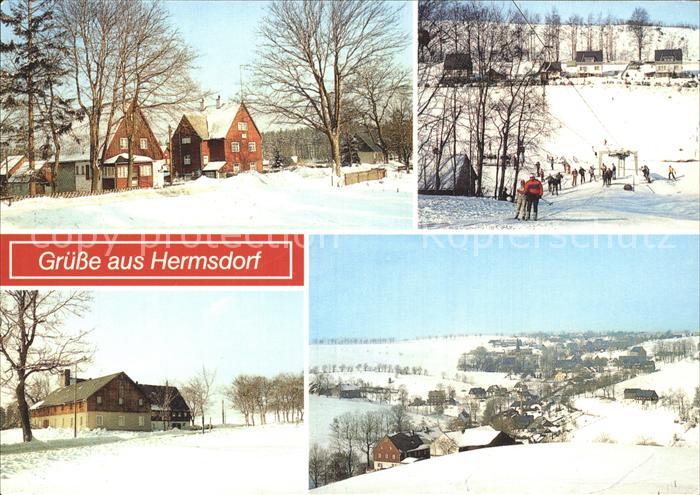 Neuhermsdorf Skilift Zollhaus Ferienheim VEB Kraftwerk Dresden Winterpanorama