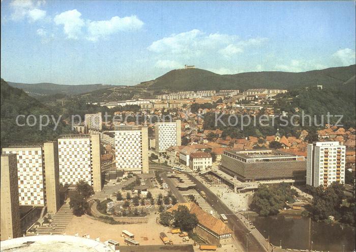 Suhl Thueringer Wald Blick zum Stadtzentrum Hochhaeuser