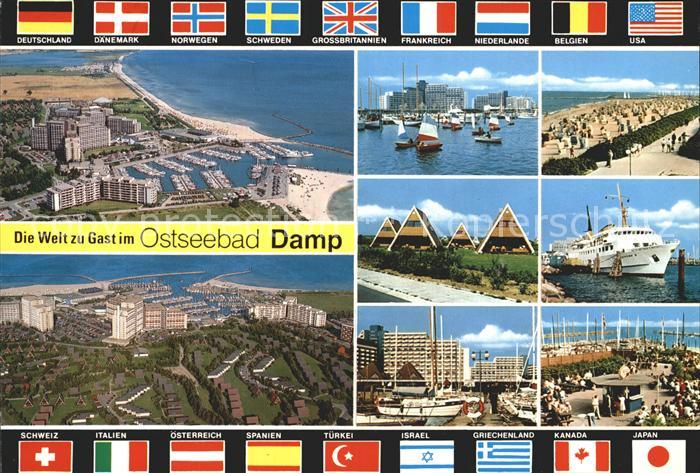 Damp Ferienzentrum damp 2000 Hafen Strand Finnhuetten Faehre Nationalflaggen