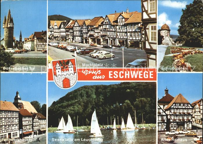 Eschwege Buenzelbacher Tor Marktplatz Fachwerkhaeuser Schlossgarten Rathaus Seen