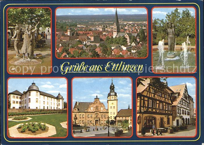 Ettlingen Plastiken Statue Kirche Schloss Rathaus Gaststaette Fachwerkhaus