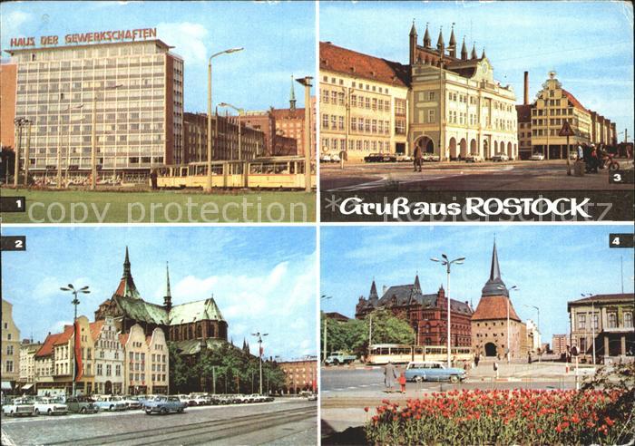 ROSTOCK CITY Haus der Gewerkschaften Thaelmann Platz Marienkirche Rathaus Haus
