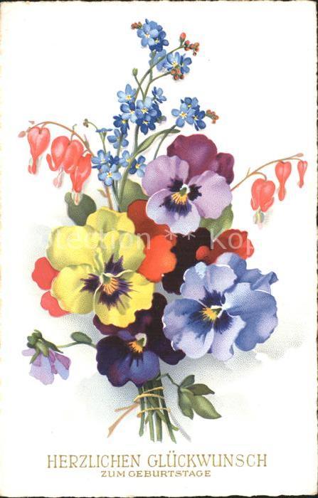 Geburtstag Stiefmuetterchen Vergissmeinnicht Traenendes Herz Litho