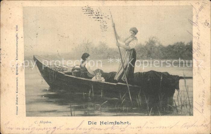 Kuenstlerkarte C. Heyden Die Heimfahrt Boot