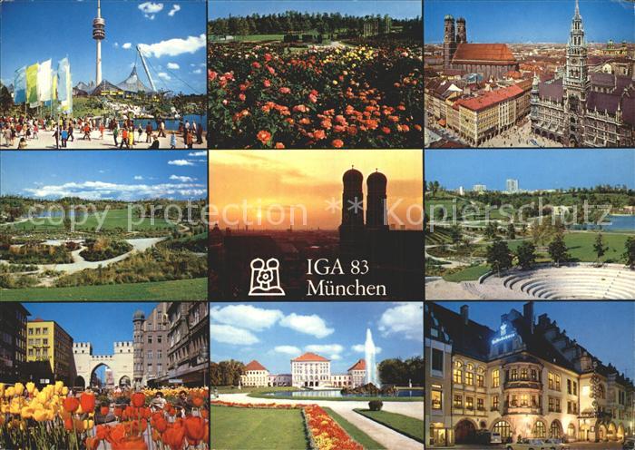 Muenchen Bayern Olympiapark IGA Rosengarten Frauenkirche Rathaus