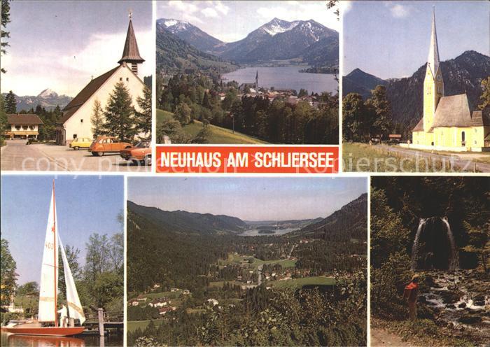 Neuhaus Schliersee Kirche Segelboot Wasserfall