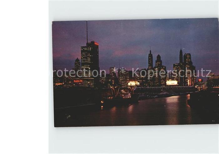 Chicago Illinois River and Skyline at Night