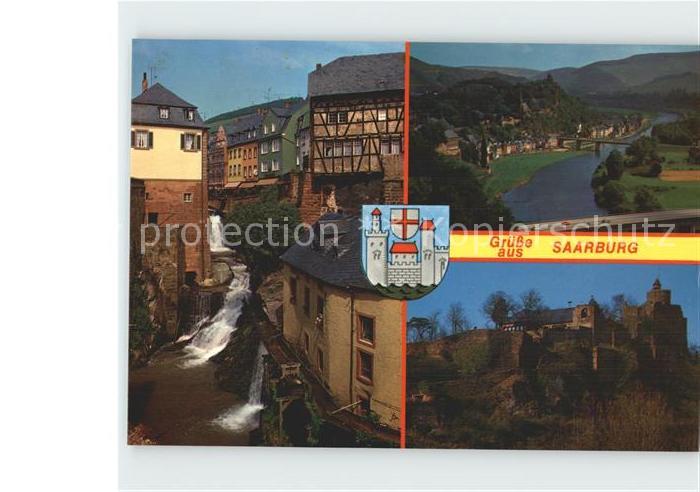 Saarburg Saar Wasserfall mit alter Muehle und Burg