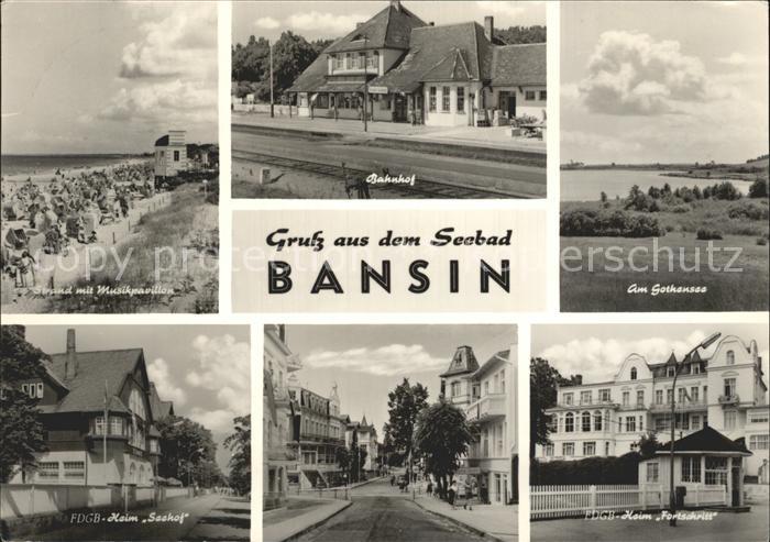 Bansin Ostseebad Strand Musikpavillon Bahnhof Gothensee FDGB Heime Seehof und Fo