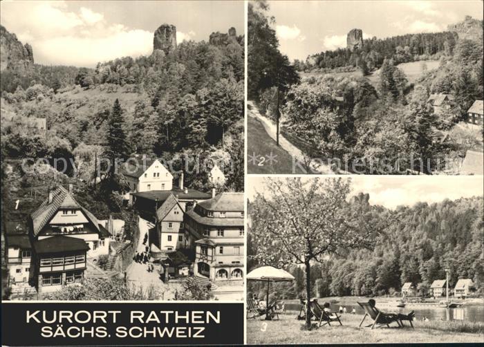Rathen Saechsische Schweiz Talwaechter und Lokomotive Liegewiese Elbe Moench