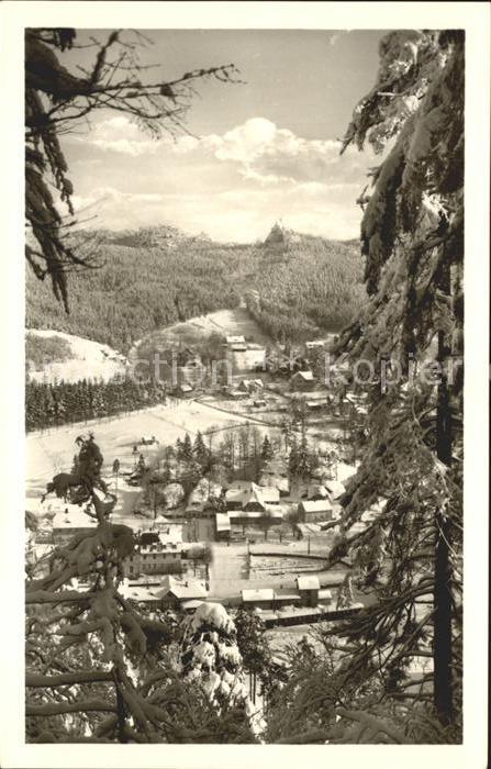 Oybin Sachsen Winter im Zittauer Gebirge Kurort Blick an der Scharfenstein