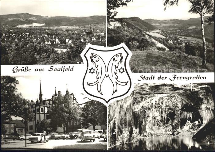 Saalfeld Saale Stadt der Feengrotten Rathaus Maerchendom mit Gralsburg