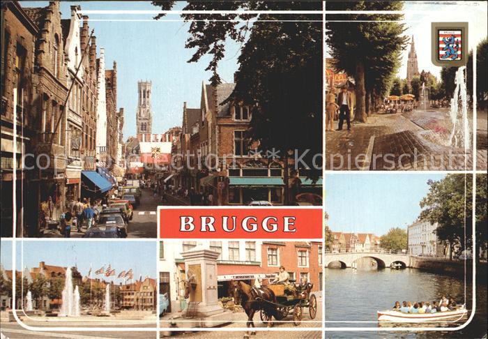 BRUGGE Bruges Belgie Boot Pferdekutsche Brunnen