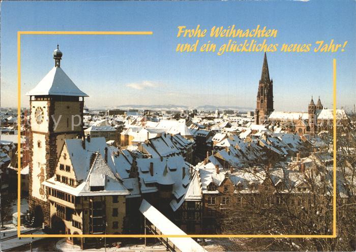 Freiburg Breisgau Schwabentor und Muenster schneebedeckt