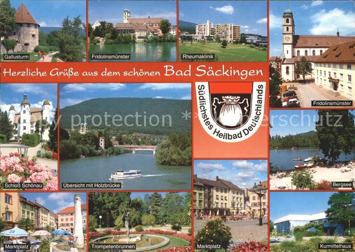 Bad Saeckingen Gallusturm Fridolinsmuenster Schloss-Schoenau Trompeterbrunnen Be