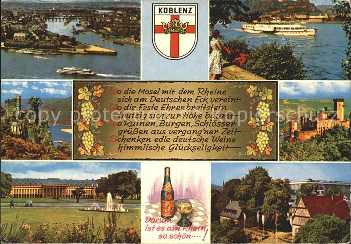 Koblenz Rhein Fliegeraufnahme mit Burgen Deutsches Eck