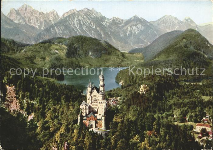 Hohenschwangau Fliegeraufnahme Koenigsschloss Neuschwanstein