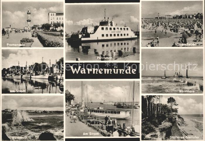 Warnemuende Ostseebad Strand Westmole Strom Faehrschiff Promenade