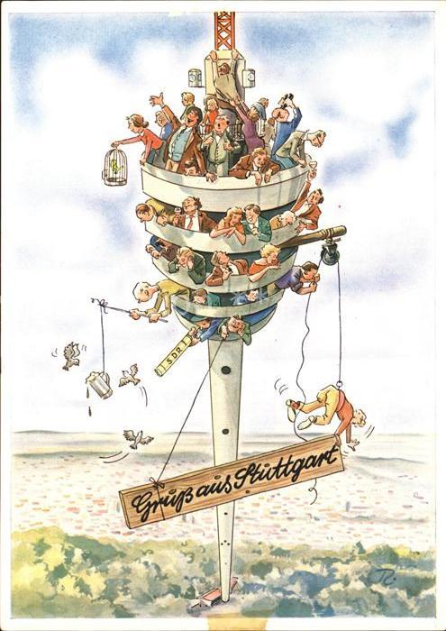 STUTTGART  CITY Fernsehturm Karikatur