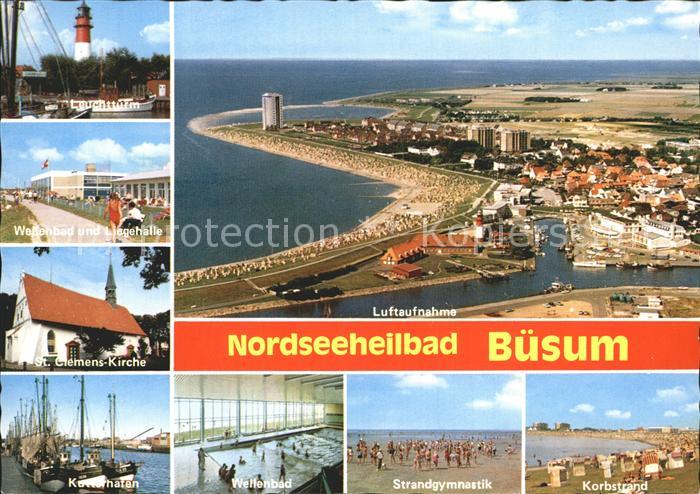 Buesum Nordseebad Fliegeraufnahme Leuchtturm St. Clemens-Kirche