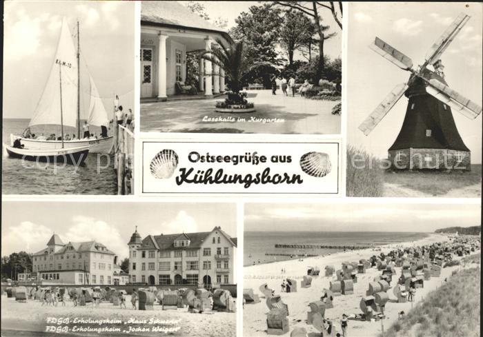Kuehlungsborn Ostseebad Segelboote Lesehalle Kurgarten Windmuehle FDGB Erholungs