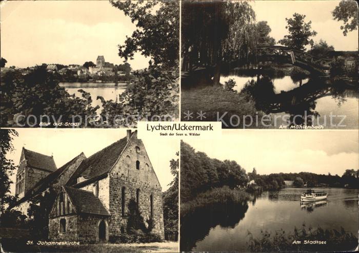 Lychen Stadtblick Muehlenbach St Johanneskirche Stausee